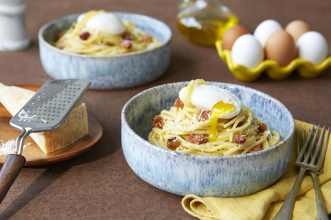 Spaghetti Carbonara with a Poached Egg
