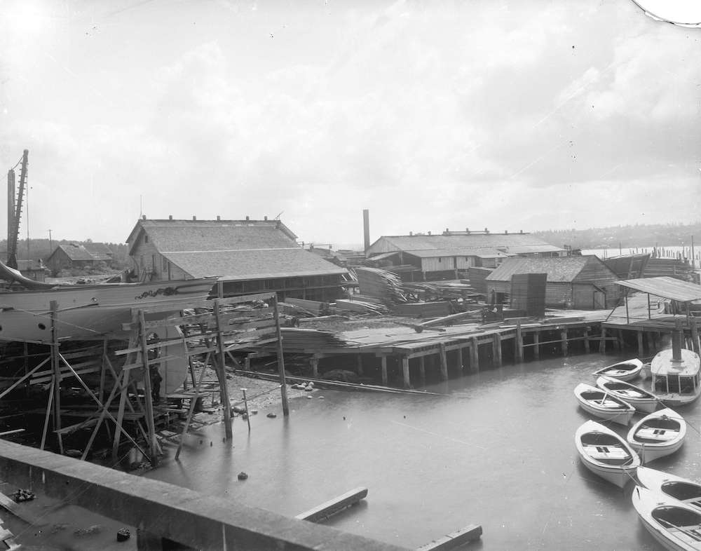 1902-Robertson and Hackett Sawmill and Wallace boat yard at the south foot of Granville Street in False Creek