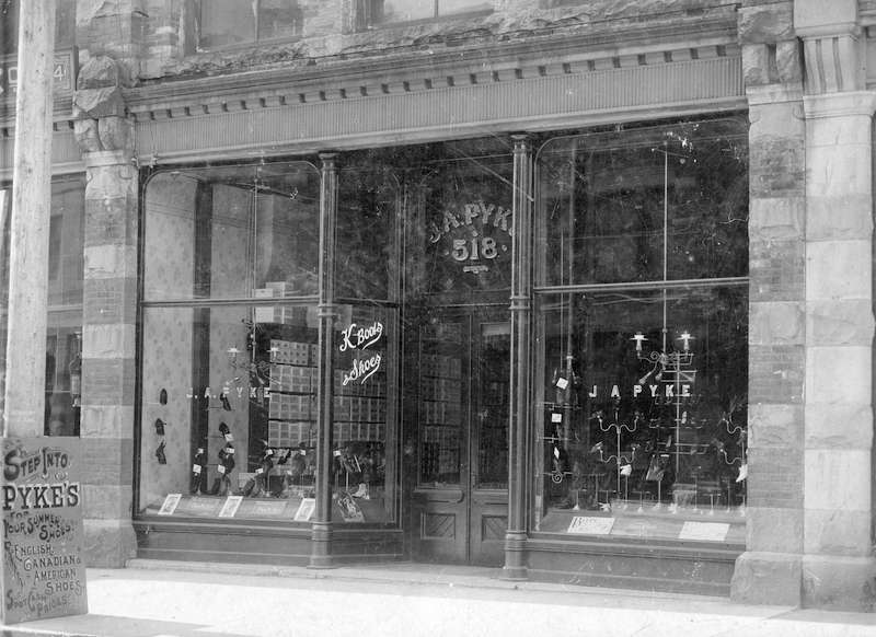 1910-Exterior of J.A. Pykes shoe store at 518 West Hastings Street