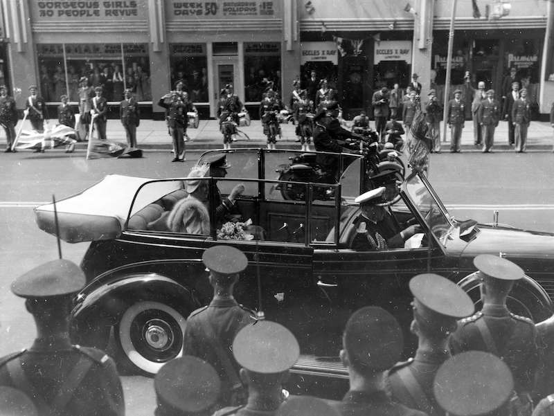 1939-King George VI and Queen Elizabeth in car in the 700 Block of Burrard Street