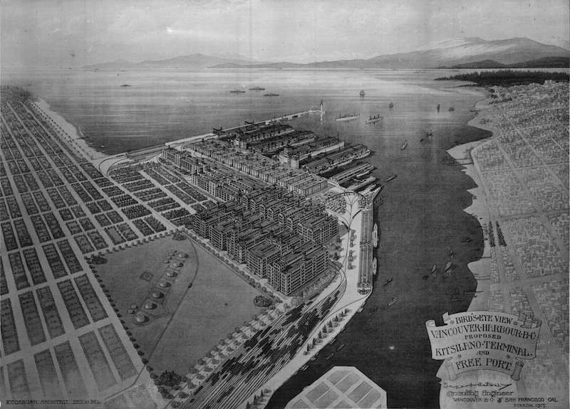 1917-Bird's Eye View - Vancouver Harbour B.C. Proposed Kitsilano Terminal and Free Port