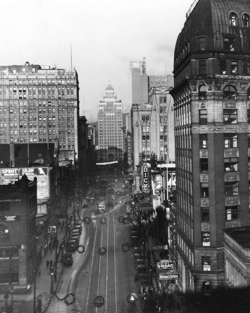 1930-Looking west from the McLean Building showing the 200 Block Hastings Street