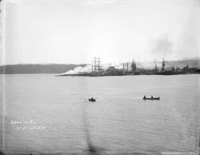View of controlled burns at Waterfront, 1886