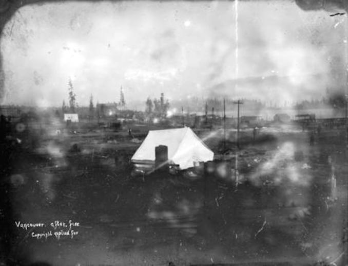 A tent on Cordova and Carrall Street after the fire, June 14, 1886