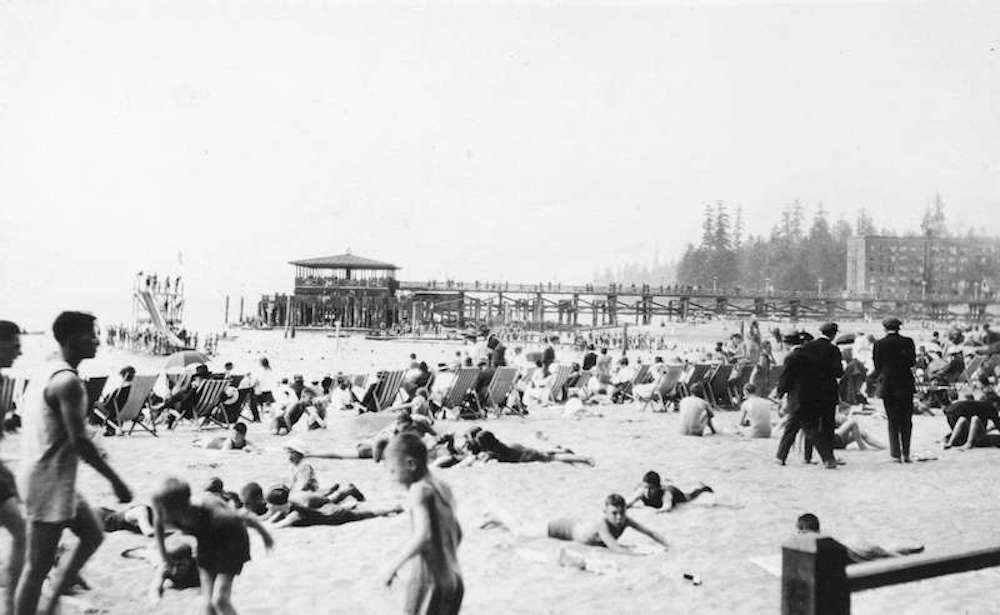 1920 - [Bathers and pier], English Bay, Vancouver, B.C.