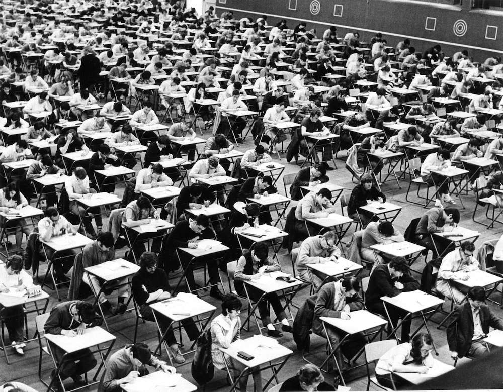 1970- University of British Columbia students writing exams