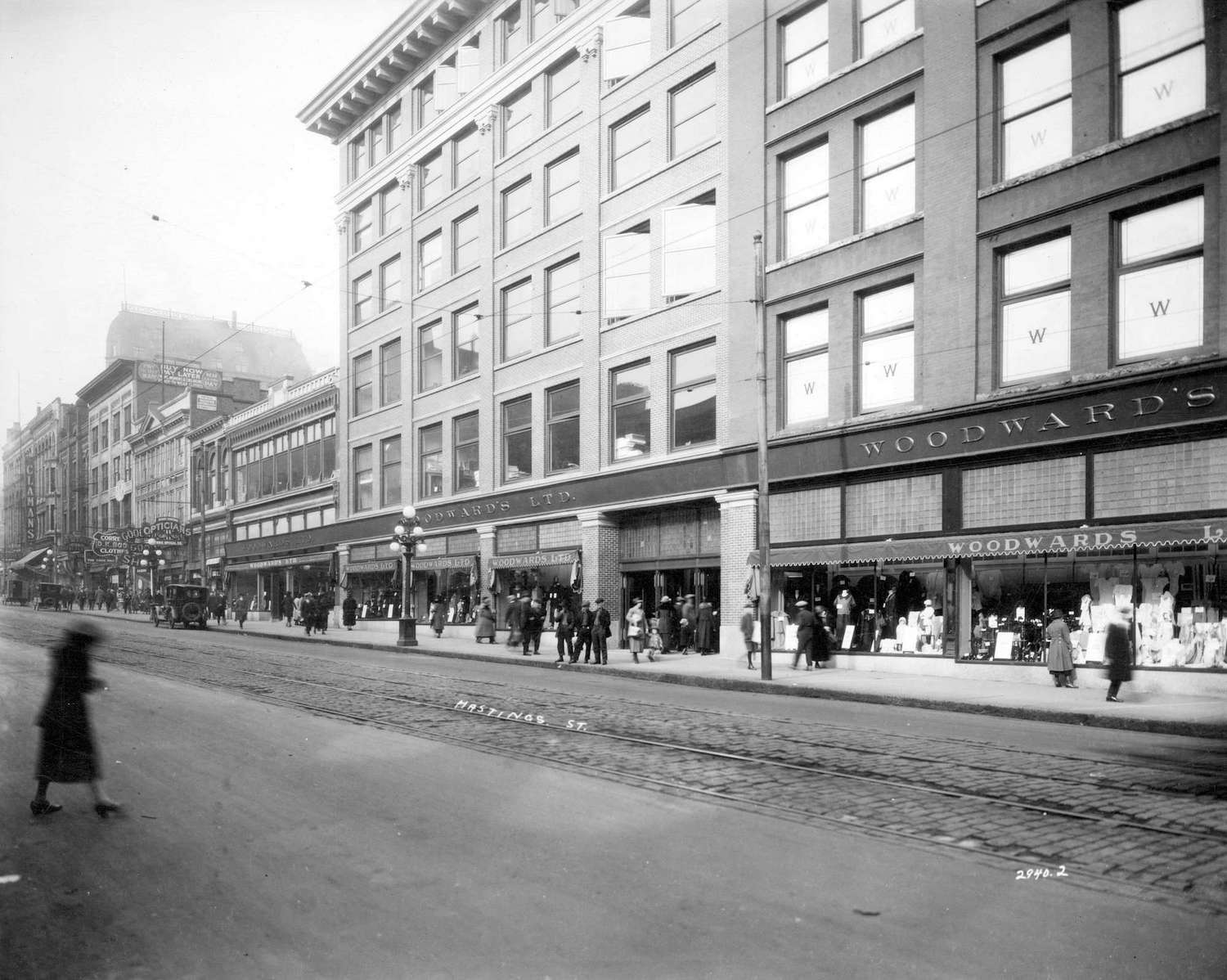 1923 - Hastings St. looking west from Abbott St.