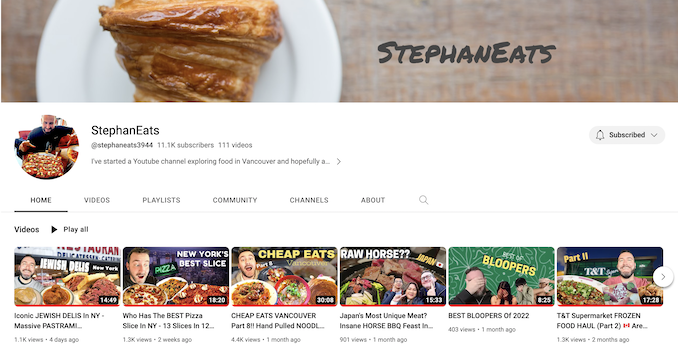 Stephan Eats youtube page header 