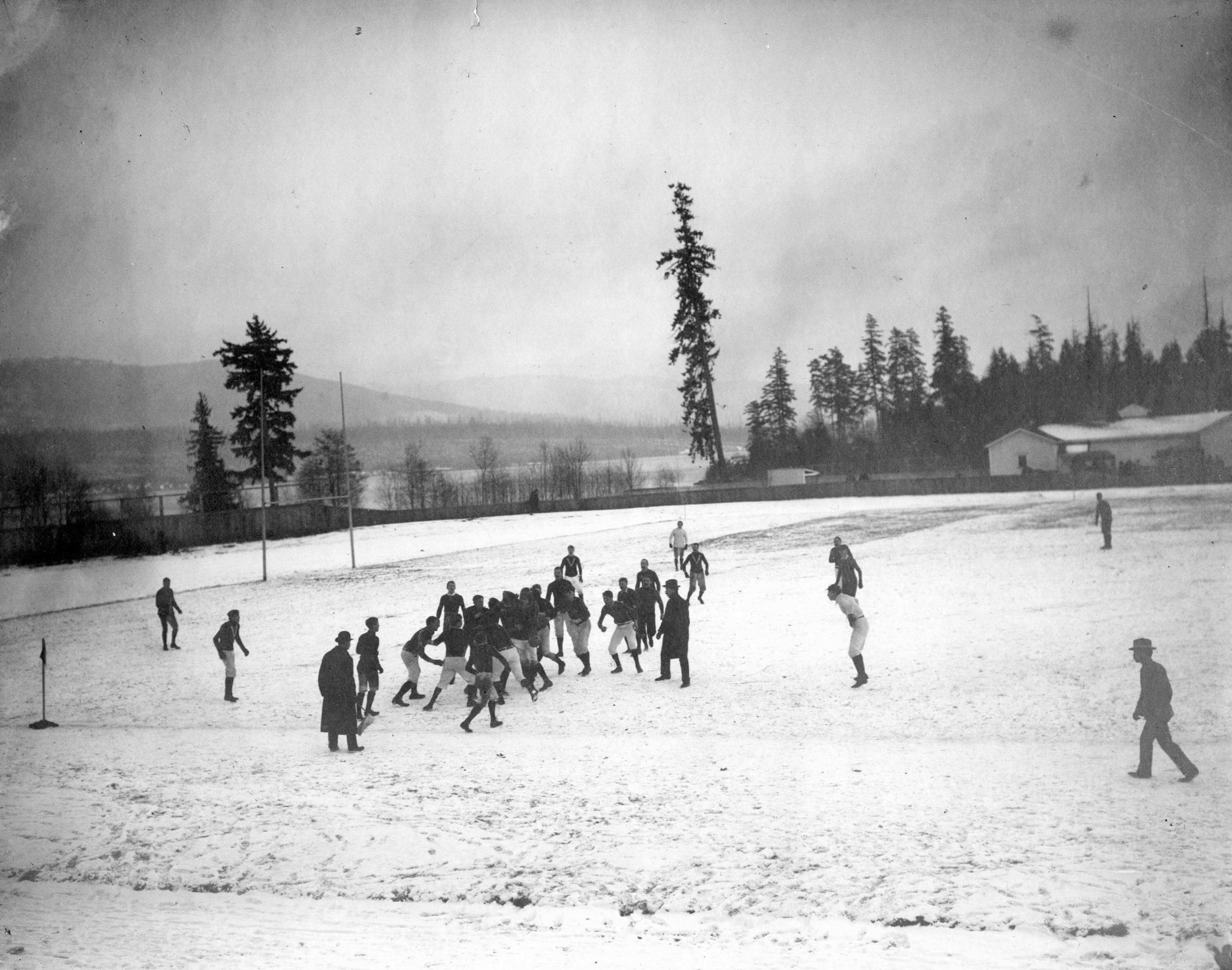 1910 - photograph showing Vancouver and Nanaimo rugby players at Brockton Oval