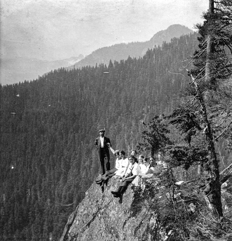 1900? - Hikers take a rest on the top of Grouse Mountain