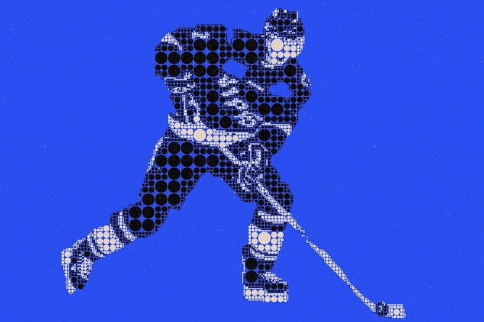 Artist rendition of a hockey player on a blue backdrop