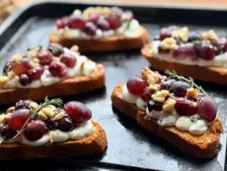 Recipe for Roasted Grape, Labneh & Walnut Crostini