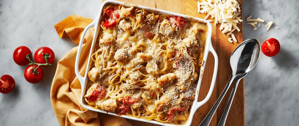 Recipe for Cheesy Baked Chicken Spaghetti Casserole